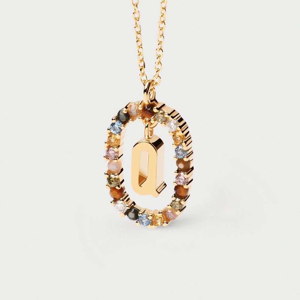 🌈 18k plated ‘Q’ initial gemstone necklace by Pdpaola